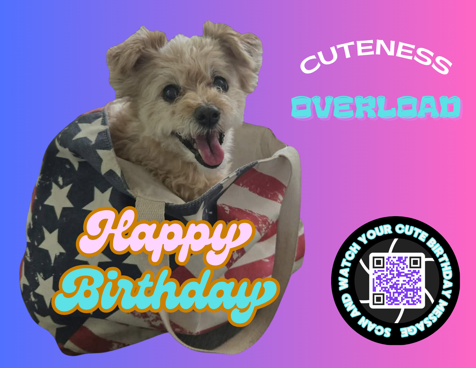 Cuteness Overload Birthday QR video postcard — front