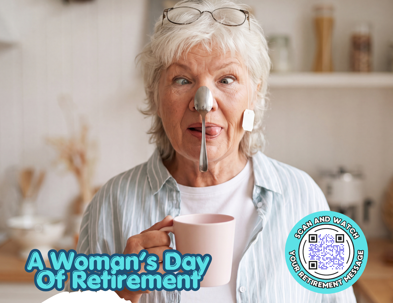 A Woman's Day Of Retirement QR video postcard — front